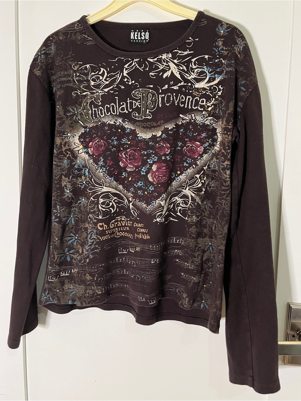 Kelso Fashion Chocolat de Provence Long Sleeve Tee, Brown. Women's Size Medium